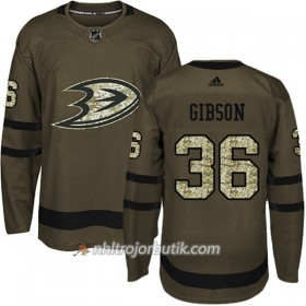 Män Ishockey Anaheim Ducks Tröja John Gibson 36 Adidas 2017-2018 Camo Grön Authentic